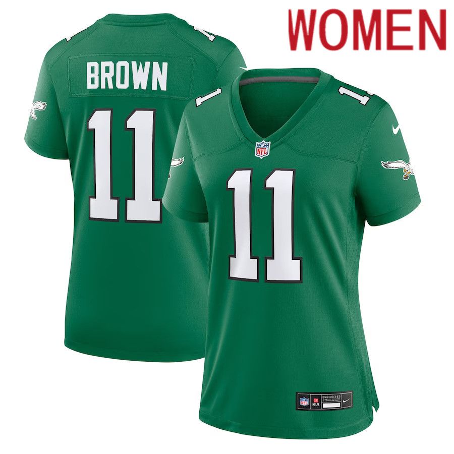 Women Philadelphia Eagles #11 A.J. Brown Nike Kelly Green Alternate Player Game NFL Jersey